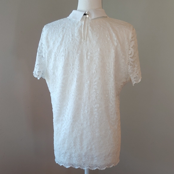 Karl Lagerfeld White Lace Women's Top with Fold Collar and Bow Size Large - Picture 11 of 16